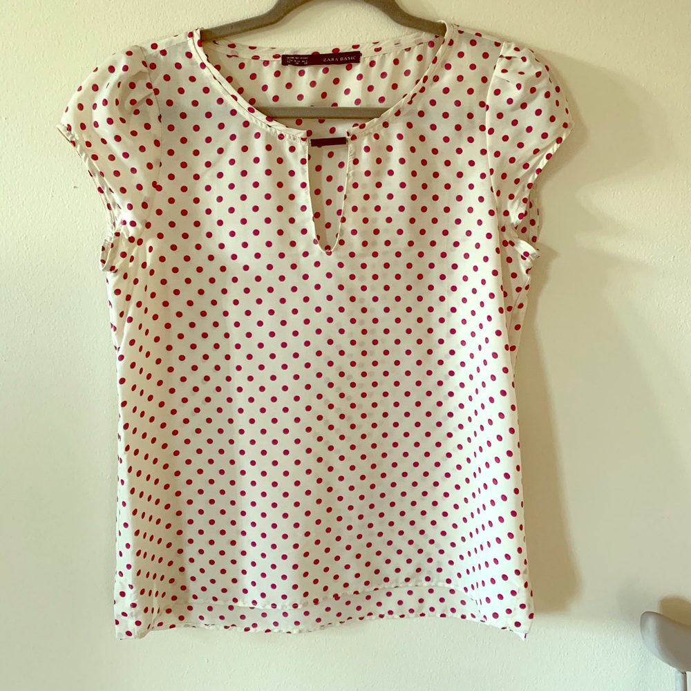 Zara Cream Cap Sleeve Top with Polka Dots